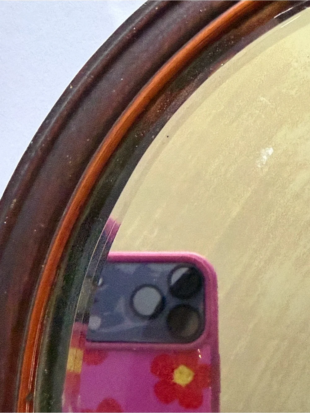 Vintage Round Wall Mirror with Dark Wood Frame 11 1/4”